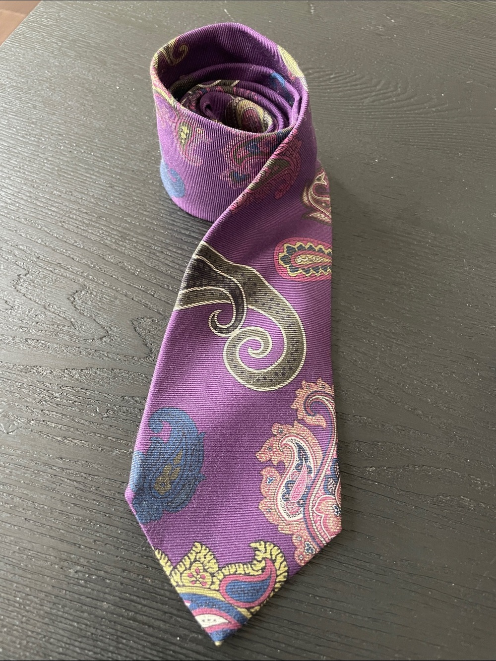 Etro Spa Italy Purple Paisley Silk Tie with Multicolor Accents